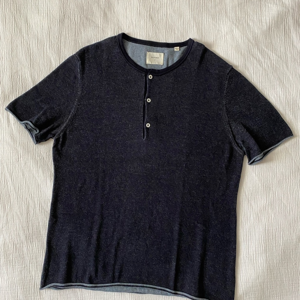 Billy Reid navy cotton cashmere Henley sweater L